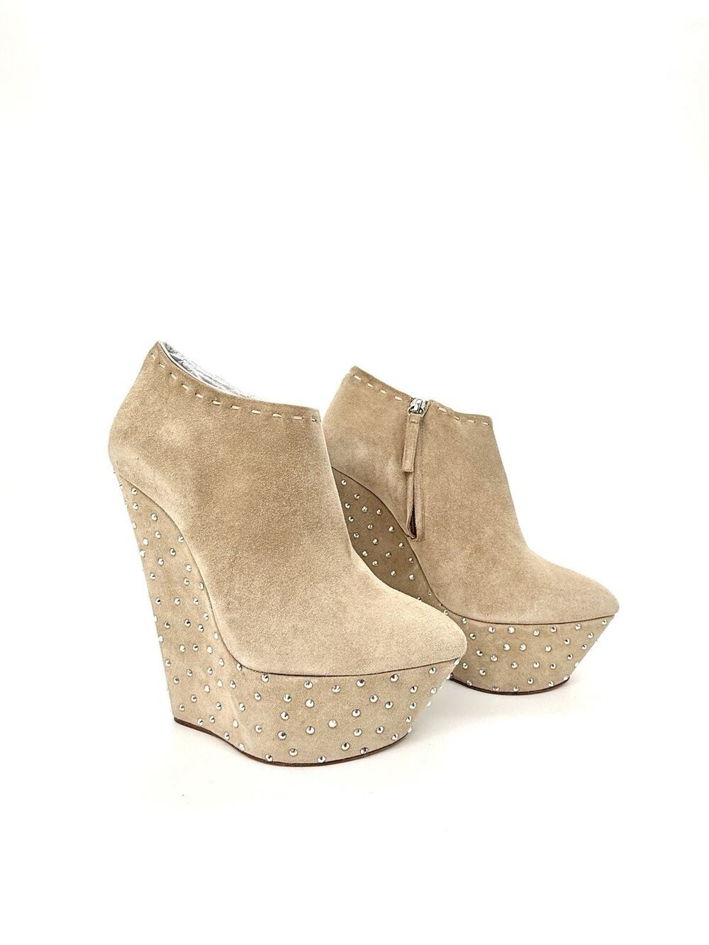Giuseppe Zanotti Studded Platform Bootie Ankle Boots EU 39.5 US 9.5 Beige Suede